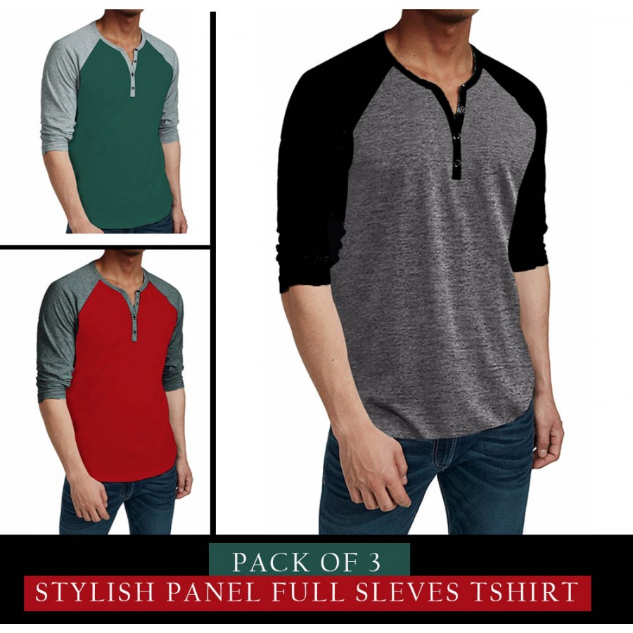 Pack Of 3 Stylish Panel Full Sleves T-shirt
